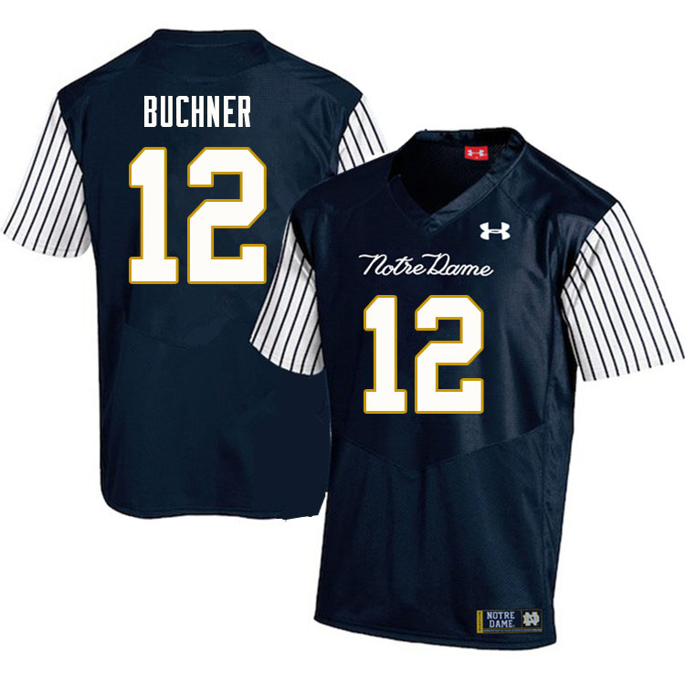 Men's NCAA Notre Dame Fighting Irish #12 Tyler Buchner Stitched College Under Armour Authentic Navy Alternate Football Jersey BZ10R27AA